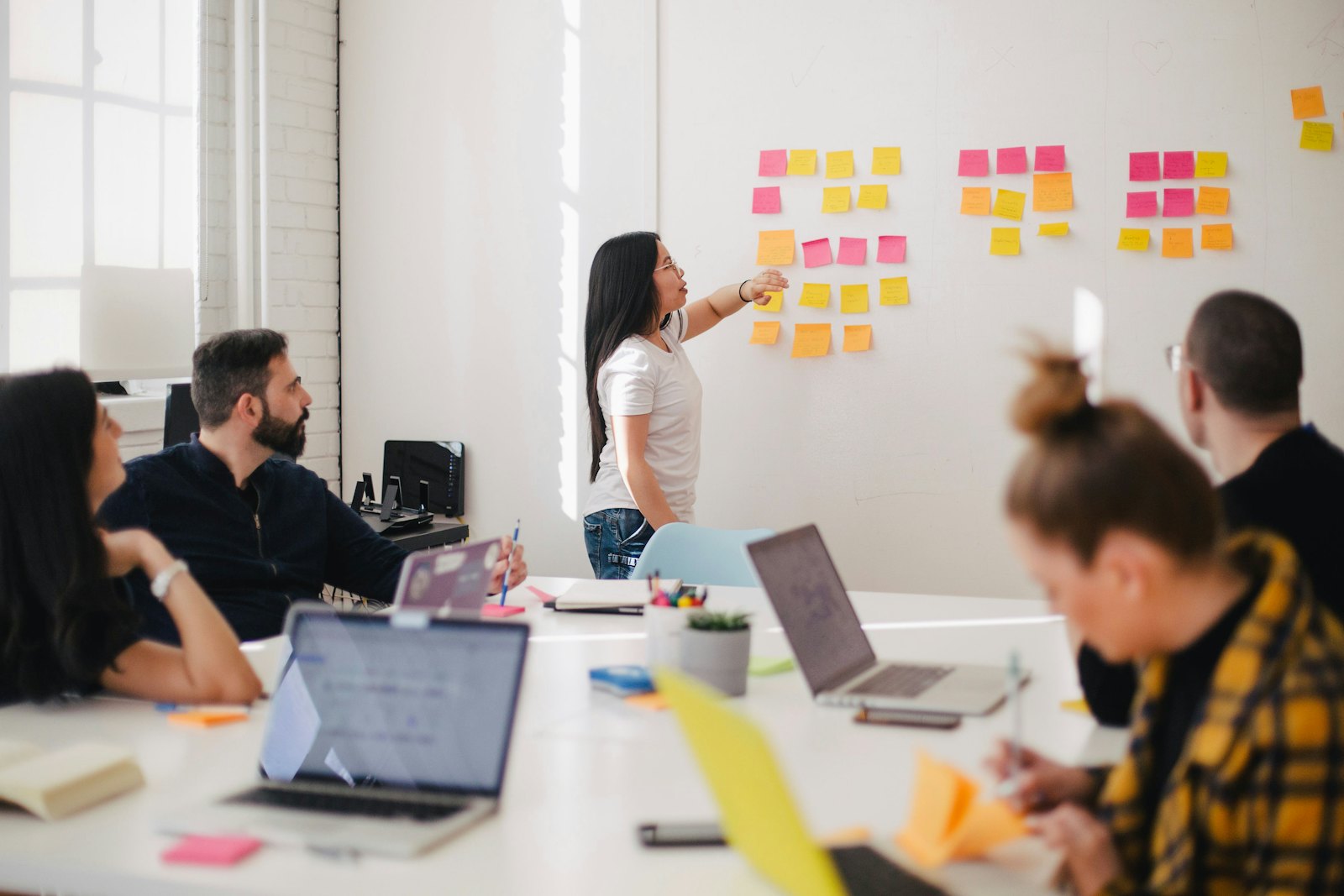 A working session mapping ideas across a wall